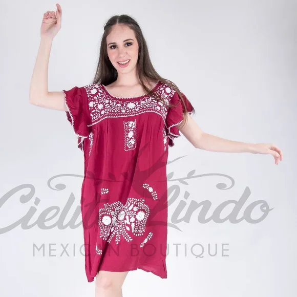 Cielito Lindo Dresses | Mexican Dress Texas A & M College Spirit Maroon White Handmade Embroidery | Color: Red/White | Size: S | Cielitolindomex's